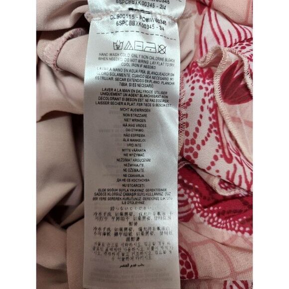 Guess Ruffle Lace Up Blouse Bodysuit Women's MEDIUM Pink White Floral V-Neck NEW - Picture 7 of 11